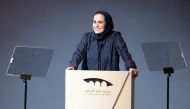 Qatar Museums Chairperson, H E Sheikha Al Mayassa bint Hamad bin Khalifa Al Thani delivering a speech at the opening of INTERCOM Doha 2023 Conference