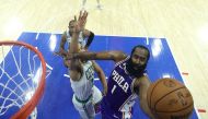 James Harden #1 of the Philadelphia 76ers shoots the ball against Malcolm Brogdon #13 of the Boston Celtics during the third quarter in game four of the Eastern Conference Second Round Playoffs at Wells Fargo Center on May 07, 2023 in Philadelphia, Pennsylvania. Photo by Tim Nwachukwu / AFP)
