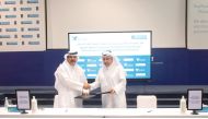 Chief of Health Facilities Development and Acting Chief of Business Services at HMC, Hamad Nasser Abdulla Al Khalifa; and Chairman of the Qatar Cancer Society, Sheikh Dr. Khalid bin Jabor Al Thani during the agreement signing ceremony.