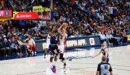 Duncan Robinson #55 of the Miami Heat drives to the basket against Jeff Green #32 of the Denver Nuggets during the fourth quarter in Game Two of the 2023 NBA Finals at Ball Arena on June 04, 2023 in Denver, Colorado. Justin Edmonds/Getty Images/AFP 