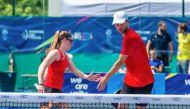 Action during the opening day of padel competition at the European Games.