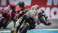 Mooney VR46 Racing's Italian rider Marco Bezzecchi competes during the sprint race of the Dutch MotoGP at the TT circuit of Assen, on June 24, 2023. (Photo by Vincent Jannink / AFP) 