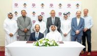 CEO of Al Awalia, Abdulaziz Ibrahim Al Tamimi; and Texas A&M at Qatar Dean Dr. César Octavio Malavé with other officials during the MoU signing ceremony.