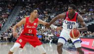 Anthony Edwards #10 of the United States is guarded by Tremont Waters #51 of Puerto Rico in the second half of a 2023 FIBA World Cup exhibition game at T-Mobile Arena on August 07, 2023 in Las Vegas, Nevada. Ethan Miller/Getty Images/AFP 