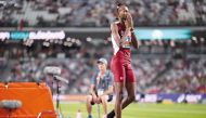 Qatar’s Mutaz Barshim reacts during the men’s high jump final. AFP