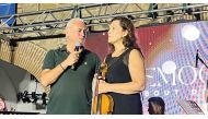 Levent Köylü, Chairman of the Kuşadası Golden Pigeon Culture, Art, and Promotion Foundation (left) and Merve Kenet Bulun, Founder and Artistic Director of the CineMoon Ensemble (right) after the first concert of the Ensemble in Kuşadası, Turkiye.
