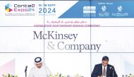 Deputy Chairman of the Organising Committee of ConteQ Expo24 Abdullah Saad Al Saad (left) and Senior Partner at McKinsey & Company Qatar Samvit Kanoria signing a partnership agreement.