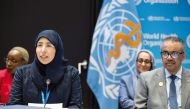 Minister of Public Health and Chair of the WHO Executive Board, H E Dr. Hanan Mohammed Al Kuwari (left), and Director-General of the WHO H E Dr. Tedros Adhanom Ghebreyesus during the meeting.