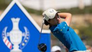 Team Europe's Spanish golfer Carlota Ciganda takes her tee shot on the third day of the 2023 Solheim Cup biennial team golf competition at Finca Cortesin golf club in Casares, on September 24, 2023. (Photo by JORGE GUERRERO / AFP)
