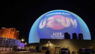 Sphere displays the name of the band U2's residency 