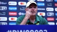 South Africa's head coach Jacques Nienaber holds a press conference at Roland Garros stadium in Paris on October 13, 2023, ahead of the France Rugby World Cup 2023 match against France. (Photo by Anne-Christine POUJOULAT / AFP)
