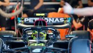 Mercedes' British driver Lewis Hamilton leaves the pit during the qualifying session session for the Formula One Mexico Grand Prix at the Hermanos Rodriguez racetrack in Mexico City on October 28, 2023. Photo by ANDRES STAPFF / POOL / AFP