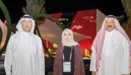 Ambassador of Kuwait to Qatar H E Khaled Al Mutairi (left), Commissioner-General of Expo Doha 2023 H E Bader bin Omar Al Dafa (right), and Commissioner-General of the Kuwaiti Pavilion Engineer Samira Al Kandari during the introductory tour.