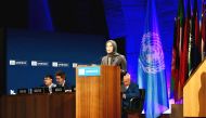 Minister of Education and Higher Education H E Buthaina bint Ali Al Jabr Al Nuaimi addressing the 42nd Unesco General Conference in Paris.