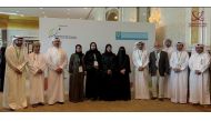 Minister of Public Health H E Dr. Hanan Mohammed Al Kuwari with other officials during the conference.