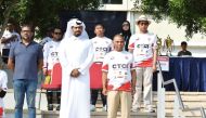 Ambassador of Indonesia to Qatar H E Ridwan Hassan (right) along with other officials before the football match.