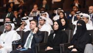 Minister of Education and Higher Education H E Buthaina bint Ali Al Nuami (second right) and Deputy Foreign Minister of Azerbaijan H E  Yalchin Rafiyev, (third right) with other dignitaries during closing session.