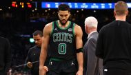 Jayson Tatum #0 of the Boston Celtics is ejected from the game against the Philadelphia 76ers after his second technical foul at TD Garden on December 01, 2023 in Boston, Massachusetts. Maddie Meyer/Getty Images/AFP 