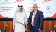 Dr. Safwan Masri, Dean of GU-Q, and Dr. Maleiha Malik, Executive Director of Protect Education in Insecurity and Conflict at EAA, during the signing ceremony, yesterday.