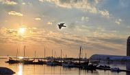 Sunrise rays glisten as they reflect off surface of the water at Katara's beach front, with a lone bird encased in the sun's warm glow gliding across the frame. (Photo by Marivie Alabanza / The Peninsula)