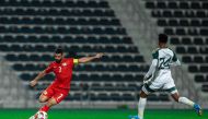 Action during the friendly match between Saudi Arabia and Palestine at Al Wakrah SC Stadium yesterday.