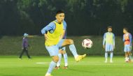 India's Sunil Chhetri during a training session in Doha.