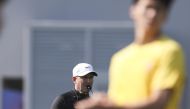 Chinese head coach Aleksandar Jankovic (M) in training session with players in Doha, Qatar on Jan. 10, 2024. (Xinhua/Jia Haocheng)