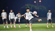 Uzbekistan players during a training session.