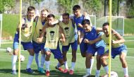 Kyrgyzstan players at Al Egla Training Site 1.