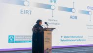 Dr. Hanadi Khamis Mubarak Alhamad, Deputy Chief Rehabilitation, Geriatrics and Long-Term Care at HMC addressing the conference. 