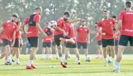 Lebanon players take part in a training session ahead of the match.