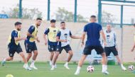 Iraq players during a trainig session, yesterday.