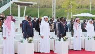 Minister of Municipality and Chairman of the Organising Committee of Horticultural Expo Doha 2023 H E Abdullah bin Hamad bin Abdullah Al Attiyah and Minister of Production and Agricultural Transformation of the Republic of Chad H E Keda Ballah along with other dignitaries during the celebrations.