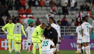 Oman’s players look dejected after the Group F match against Kyrgyzstan ended in a draw, yesterday. AFP