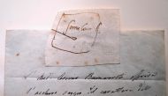 A drawing (top) attributed to Italy's Renaissance genius Michelangelo is displayed with a letter written by Cosimo Buonarroti, Michelangelo's last direct descendant, at Christie's in New York on January 25, 2024. (Photo by Angela Weiss / AFP)