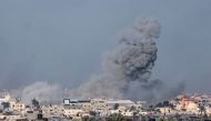 Smoke billows after an Israeli strike in Rafah in the southern Gaza Strip on January 26, 2024. Photo by AFP