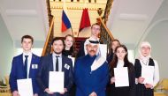 Ambassador of Qatar to the Russian Federation H E Sheikh Ahmed bin Nasser Al Thani with the winners.