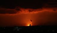 Smoke and flames rise in Rafah in the southern Gaza Strip during Israeli bombardment on January 29, 2024. (Photo by AFP)
