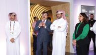 Minister of Municipality H E Abdullah bin Hamad bin Abdullah Al Attiyah (second right); Secretary General of Expo 2023 Doha Mohammed Ali Al Khoori (first left); Dean of WCM-Q Dr. Javaid Sheikh (second left); and others touring the LifeHub pavilion at Expo 2023 Doha.