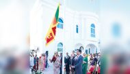 Ambassador of Sri Lanka to Qatar H E Mohamed Mafaz Mohideen hoisting the national flag to mark the country’s Independence Day yesterday. PIC: Rajan Vadakkemuriyil 