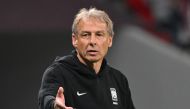 South Korea's German coach Jurgen Klinsmann gives instructions during the Qatar 2023 AFC Asian Cup semi-final football match between Jordan and South Korea at the Ahmad Bin Ali Stadium on February 6, 2024. Photo by HECTOR RETAMAL / AFP