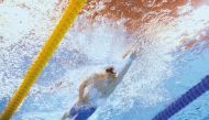 China’s Zhanle Pan competes in the final of the men’s 4X100m freestyle relay swimming event at Aspire Dome yesterday. 