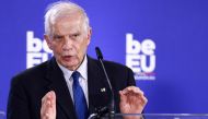 European Commission vice-president in charge for High-Representative of the Union for Foreign Policy and Security Policy Josep Borrell speaks during a press conference at the end of an Informal Foreign Affairs Council (Development Ministers) in Brussels, on February 12, 2023. (Photo by Kenzo TRIBOUILLARD / AFP)
