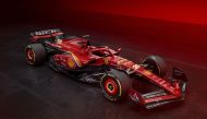 This handout photograph made available on February 13, 2024 by Scuderia Ferrari, shows Ferrari's new single-seater SF-24 (F1) for the 2024 season unveiled today in its Italian home of Maranello. (Photo by Handout / FERRARI PRESS OFFICE / AFP)