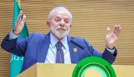 Handout picture released by the Brazilian Presidency shows Brazil's President Luiz Inacio Lula da Silva speaking during the opening ceremony of the 37th Ordinary Session of the Assembly of the African Union (AU) at the AU headquarters in Addis Ababa on February 17, 2024. (Photo by Ricardo Stuckert / Brazilian Presidency / AFP) 