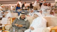 Minister of Environment and Climate Change H E Dr. Abdullah bin Abdulaziz bin Turki Al Subaie and H E Sheikh Faisal bin Qassim Al Thani during the opening of Ramadan Beach Volleyball Championship in Aspire Park yesterday.