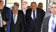 United Nations Secretary-General Antonio Guterres (L) and Egypt's Foreign Minister Sameh Shoukry, leave the room after giving a joint press conference following their meeting at the New Administrative Capital east of Cairo on March 24, 2024. (Photo by Khaled Desouki / AFP)