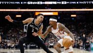 Bradley Beal #3 of the Phoenix Suns drives on Victor Wembanyama #1 of the San Antonio Spurs in the first half at Frost Bank Center on March 23, 2024 in San Antonio, Texas. (Photo by Ronald Cortes / GETTY IMAGES NORTH AMERICA / Getty Images via AFP)
