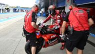 Ducati Italian rider Francesco Bagnaia leaves the box during a practice session of the MotoGP Spanish Grand Prix at the Jerez racetrack in Jerez de la Frontera on April 26, 2024. (Photo by JAVIER SORIANO / AFP)
