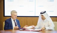 UNHCR High Commissioner, Filippo Grandi and EAA Foundation CEO, Fahad Al Sulaiti during the agreement signing ceremony. 